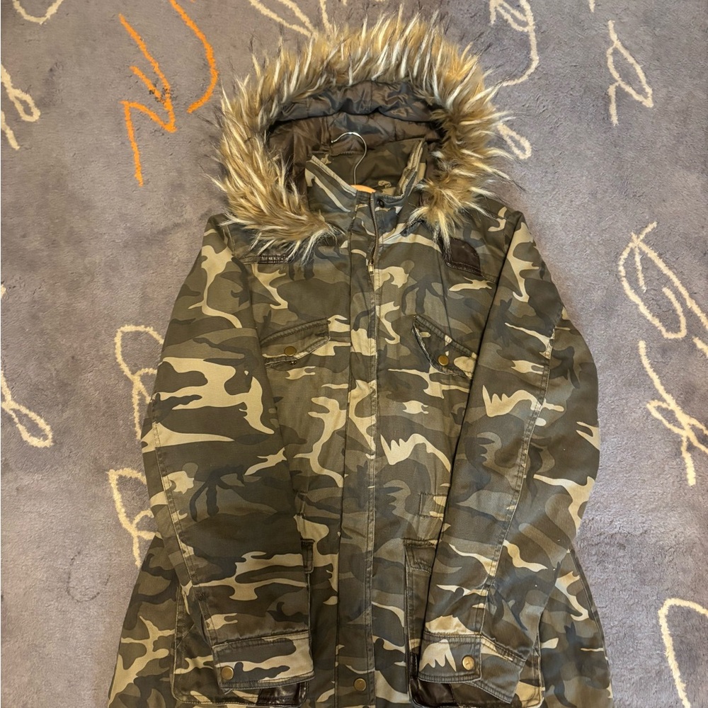 Maxwell Studio Camouflage Jacket with Faux Fur Hood